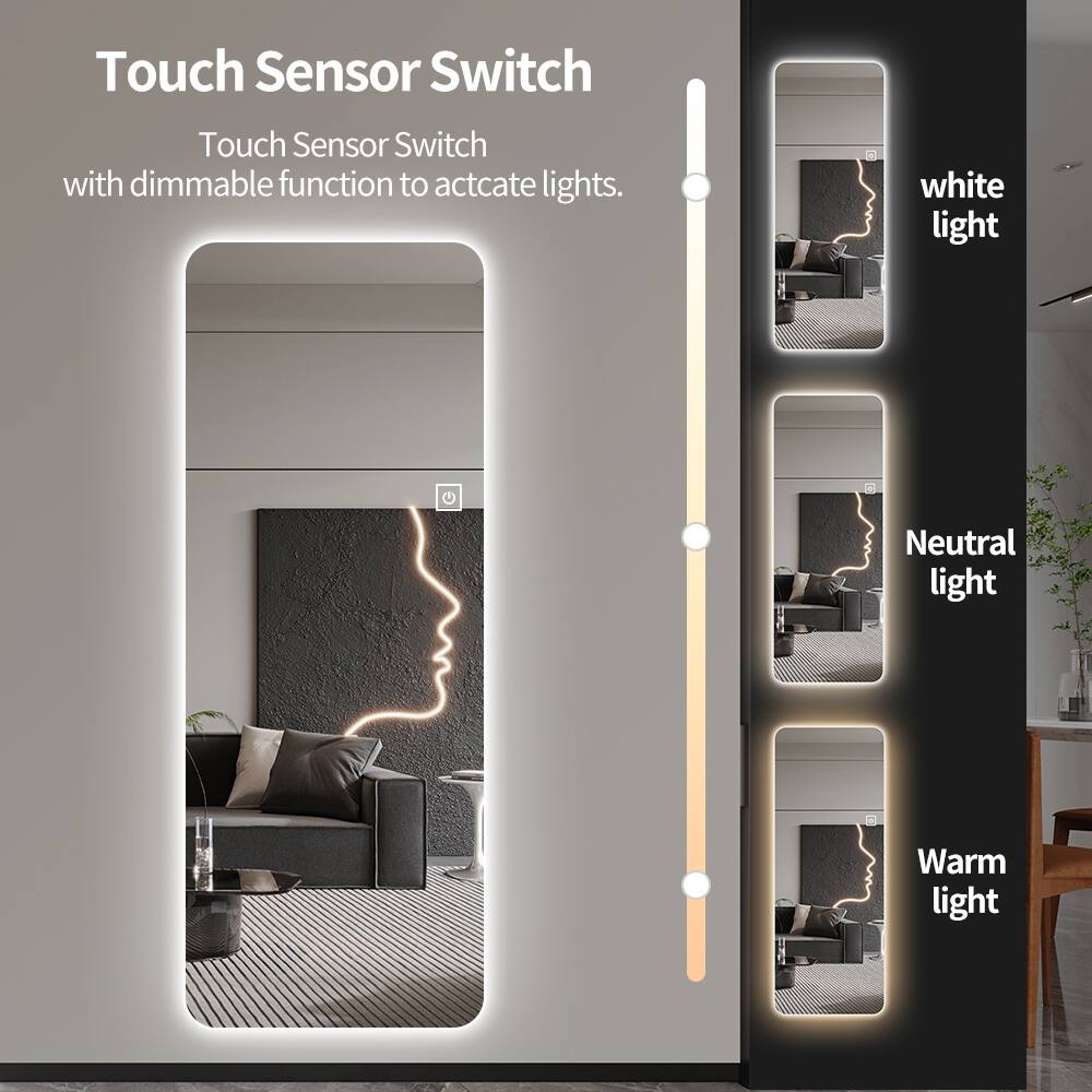 64"×21" WallMounted Rectangular Silver Frameless Lighted FullLength